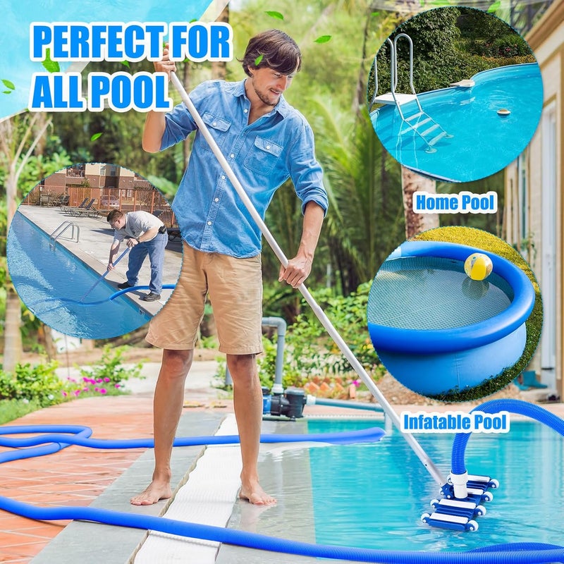 Innconee 14" Swimming Pool Vacuum Head with 47" Long Pool Pole and 1-1/4" x 18ft Pool Vacuum Hoses Flexible Pool Vacuum Head with Wheels for Inground Pool Cleaning - Image 5